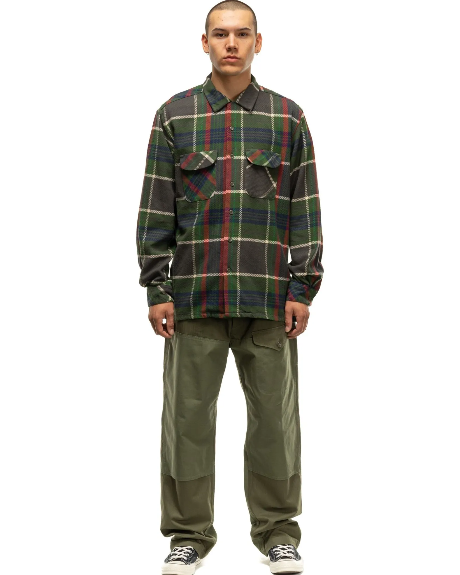 Classic Shirt Cotton Heavy Twill Plaid Olive