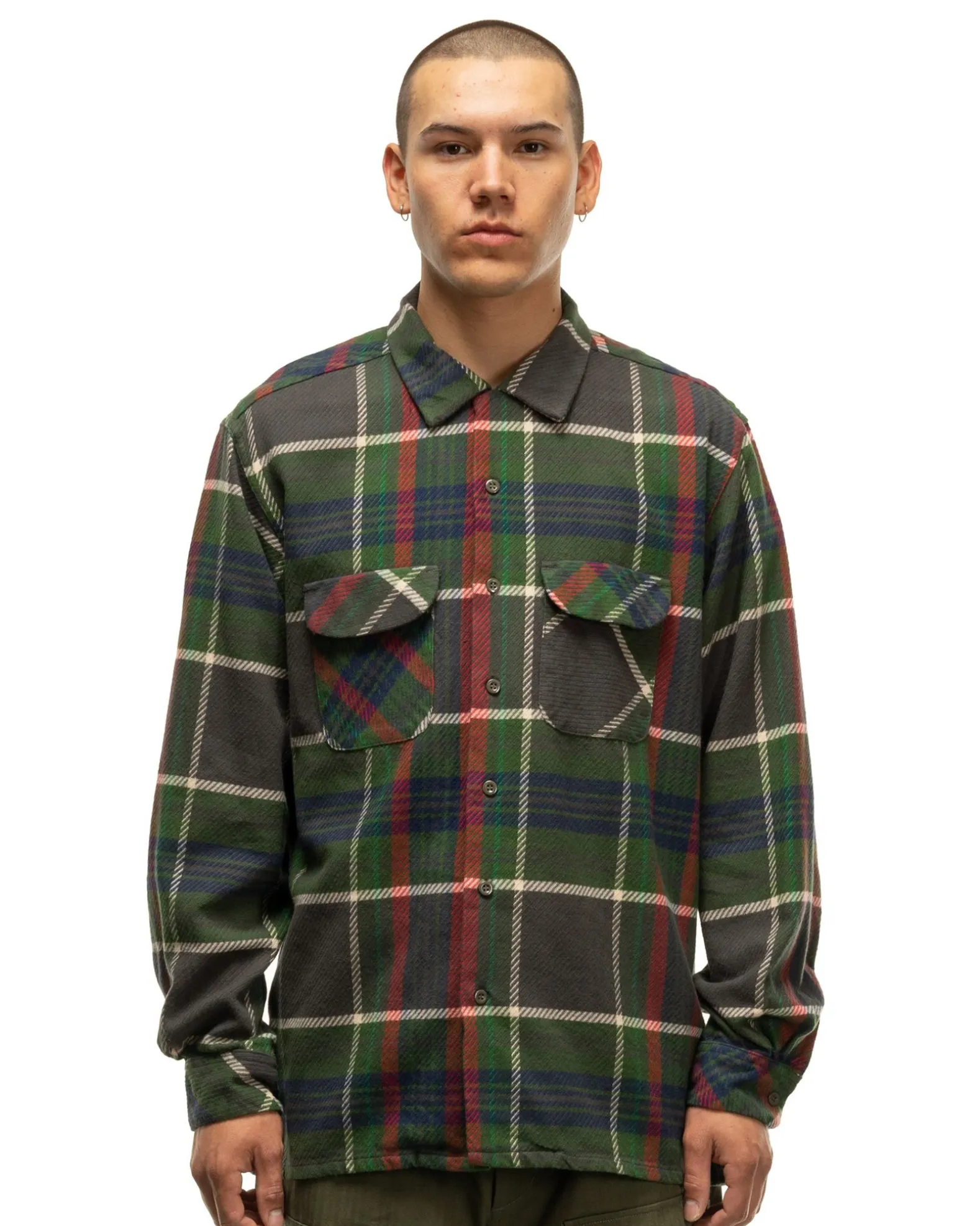Classic Shirt Cotton Heavy Twill Plaid Olive