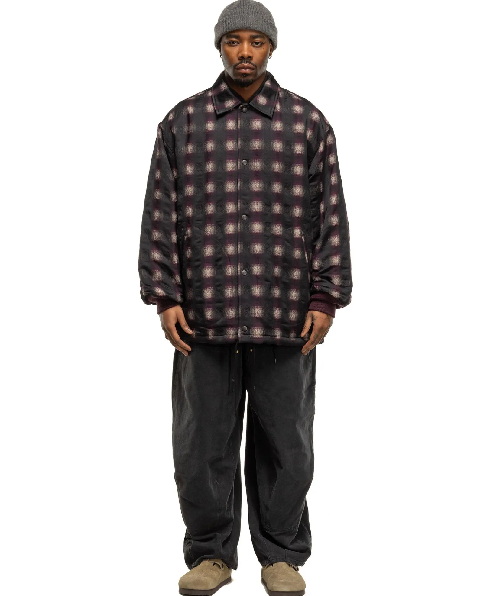Coach Jacket-Pe/A/C/W/N Ombre Plaid Jq. Bordeaux