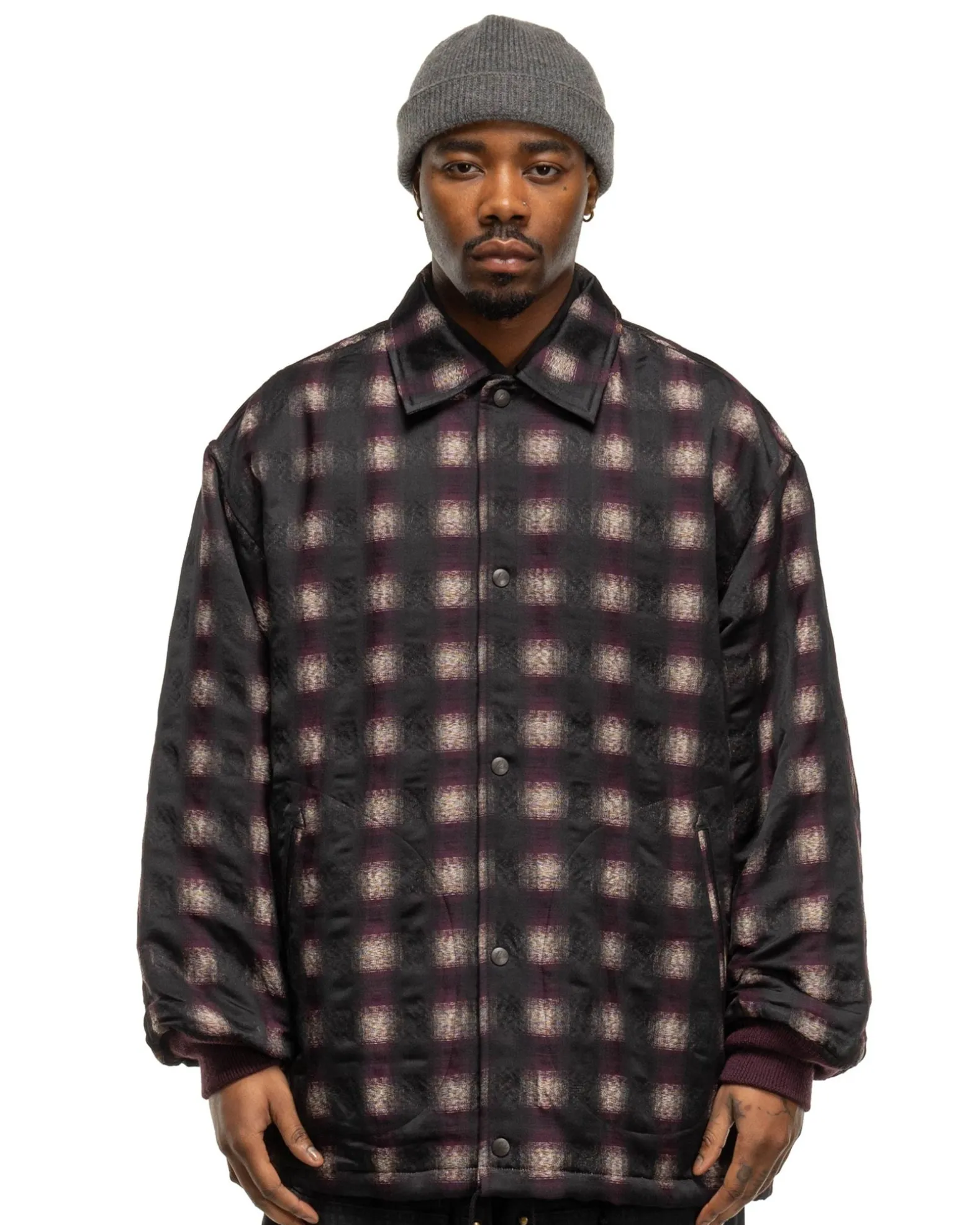 Coach Jacket-Pe/A/C/W/N Ombre Plaid Jq. Bordeaux