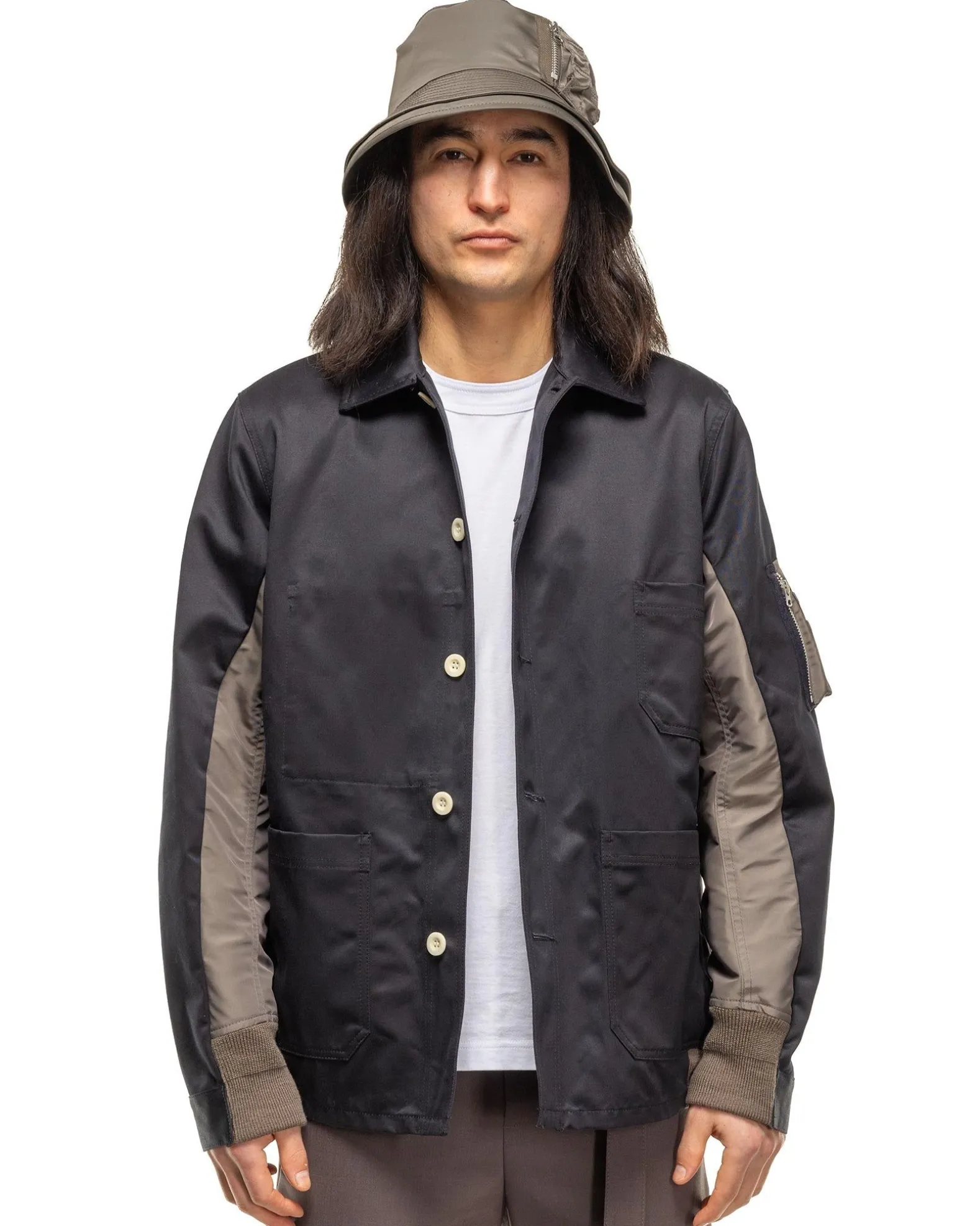 Cotton Chino X Nylon Twill Blouson Navy X Taupe