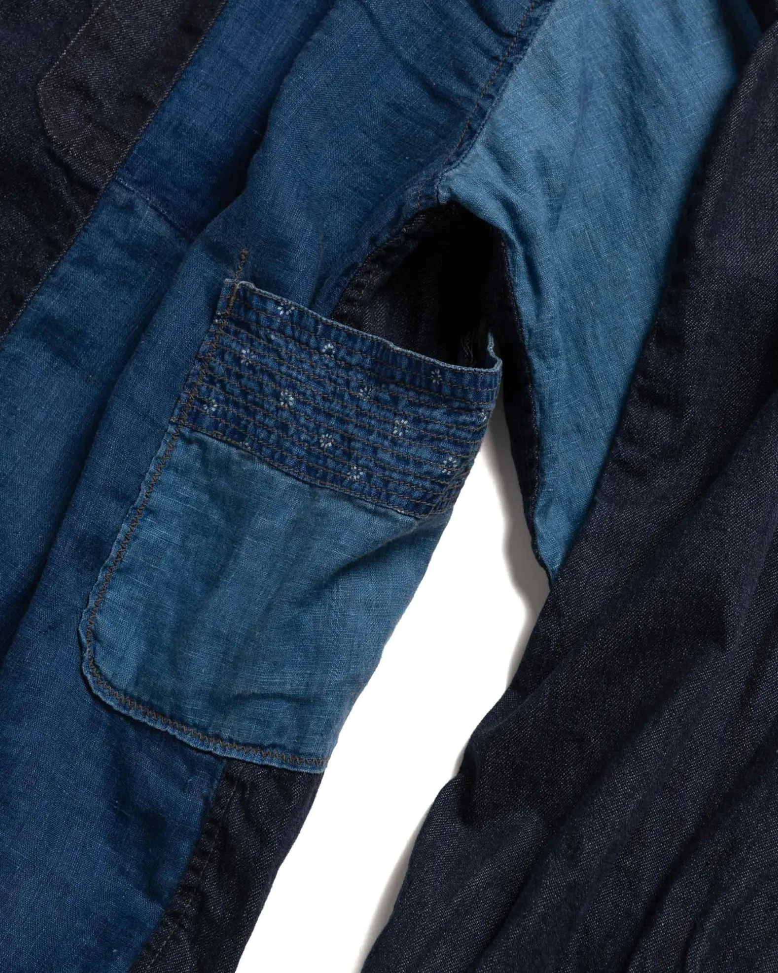Cotton/Linen Idg Patchwork Band Collar Katmandu Shirt Idg