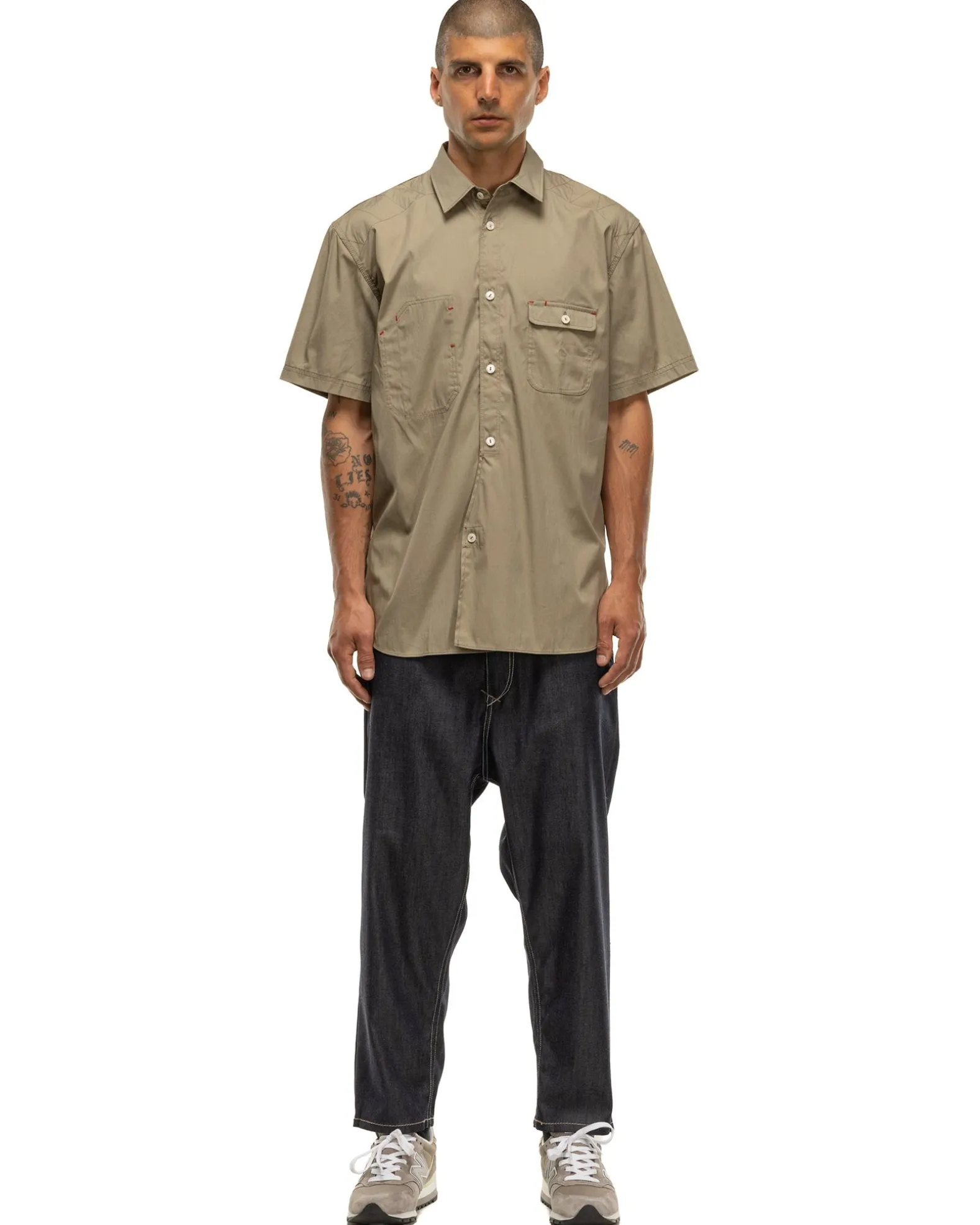 Cotton Nylon Ss Shirt Khaki