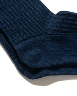 Cotton Waffle Crew Socks Dull Blue