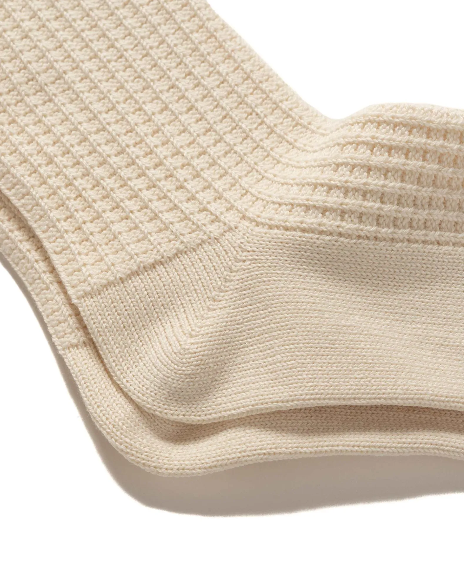 Cotton Waffle Crew Socks Raw White