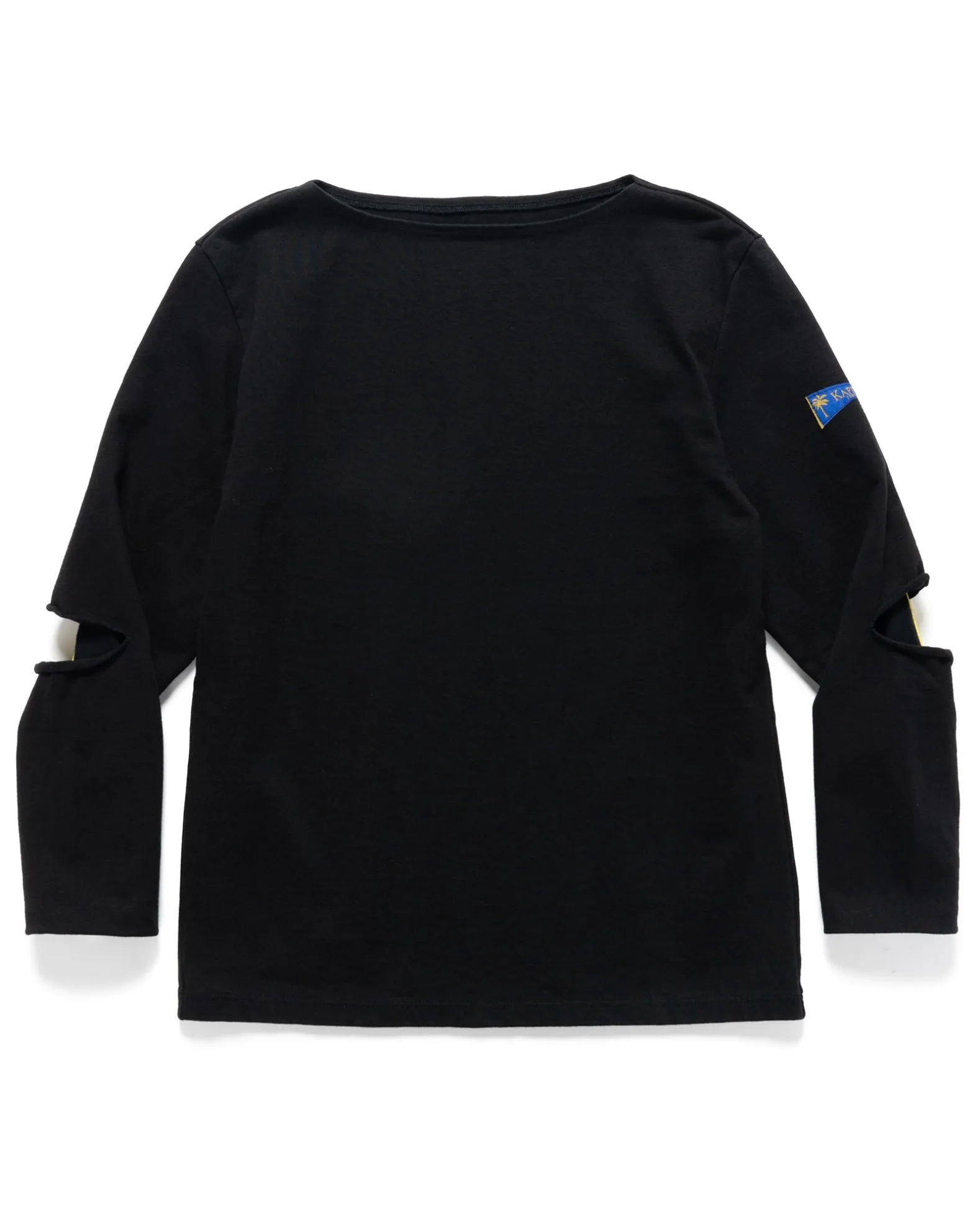 16/- Densed Jersey Elbow-Rip Boatneck Long Sleeve T Black