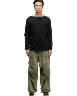16/- Densed Jersey Elbow-Rip Boatneck Long Sleeve T Black