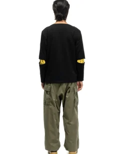 16/- Densed Jersey Elbow-Rip Boatneck Long Sleeve T Black