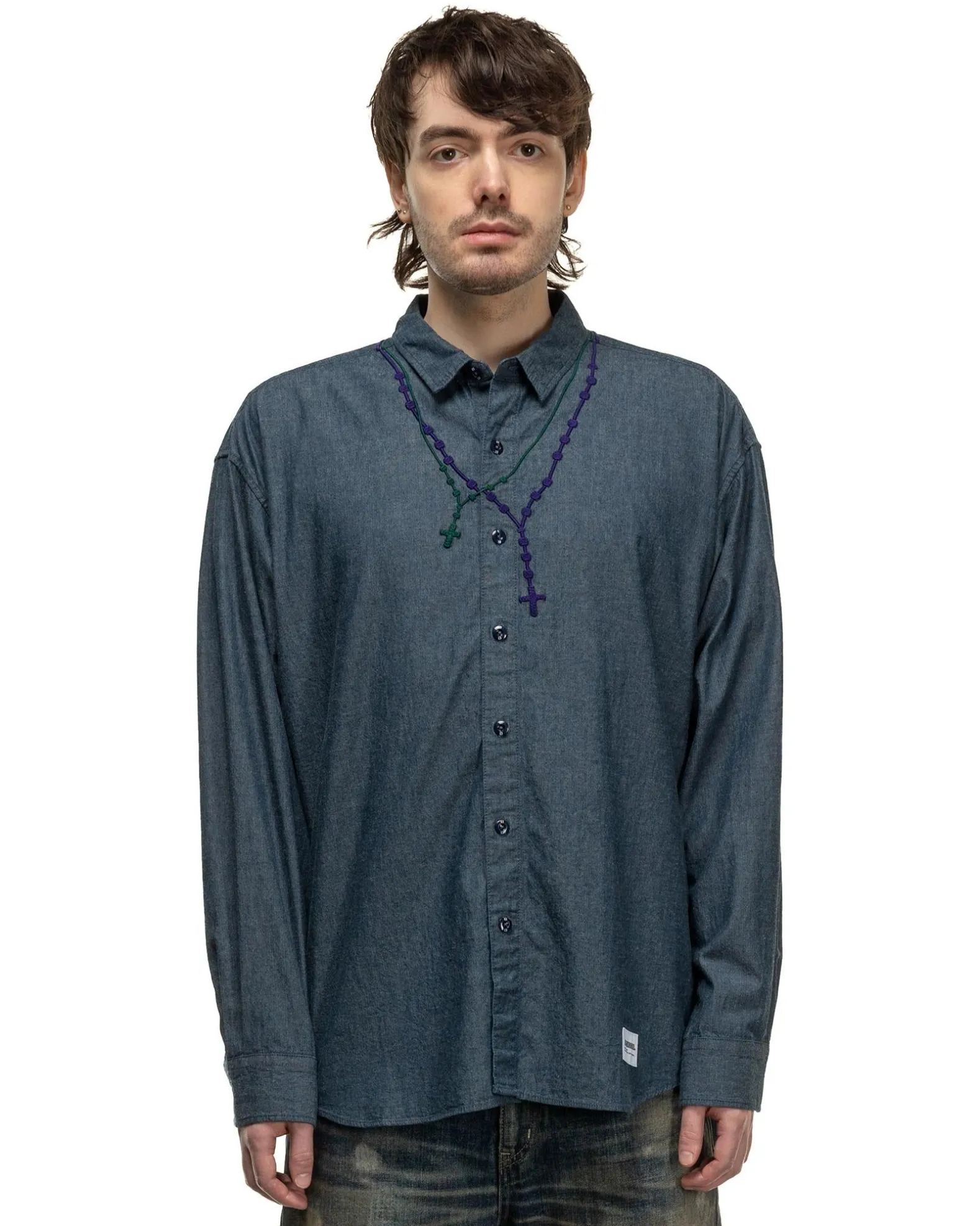 Double Cross Embroidery Shirt Ls Indigo