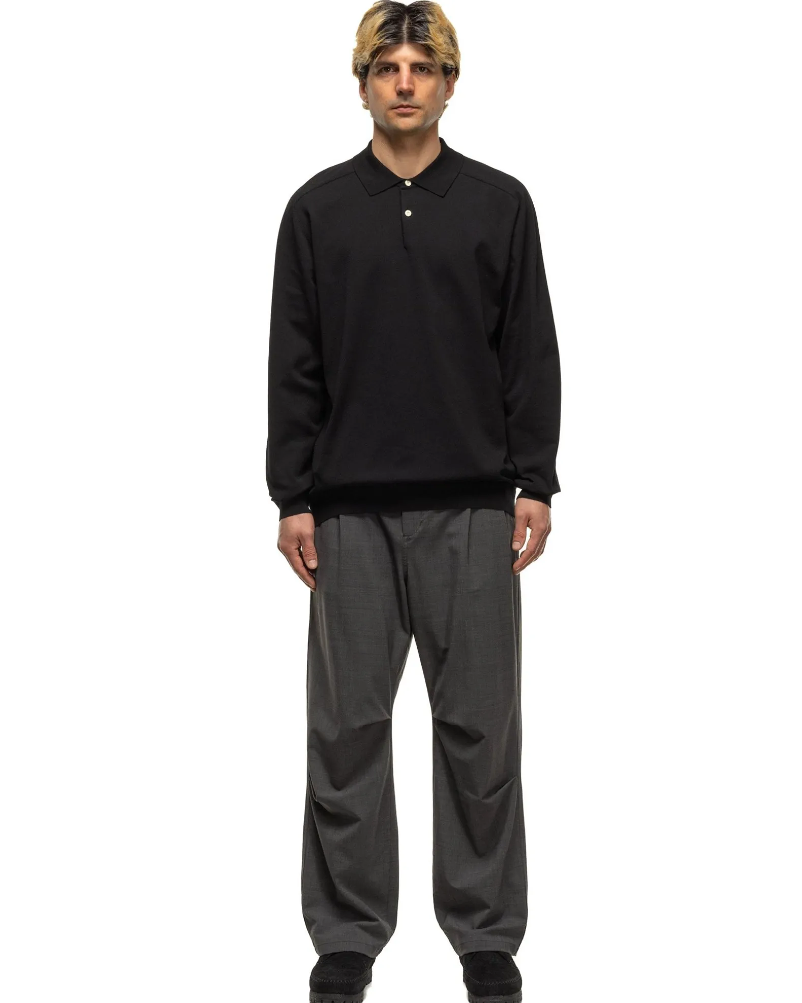 Dweller L/S Polo Sweater C/P Yarn Black