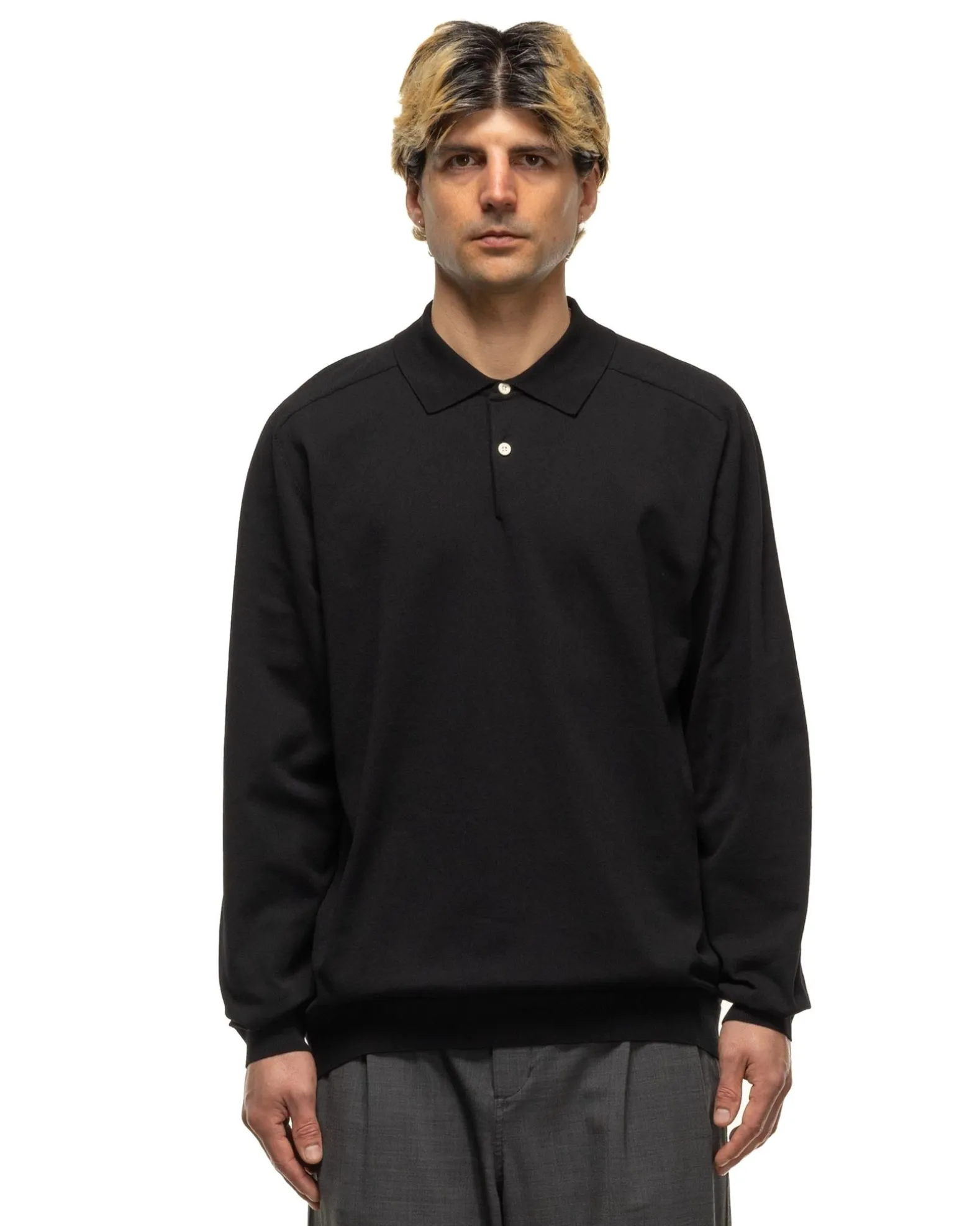 Dweller L/S Polo Sweater C/P Yarn Black