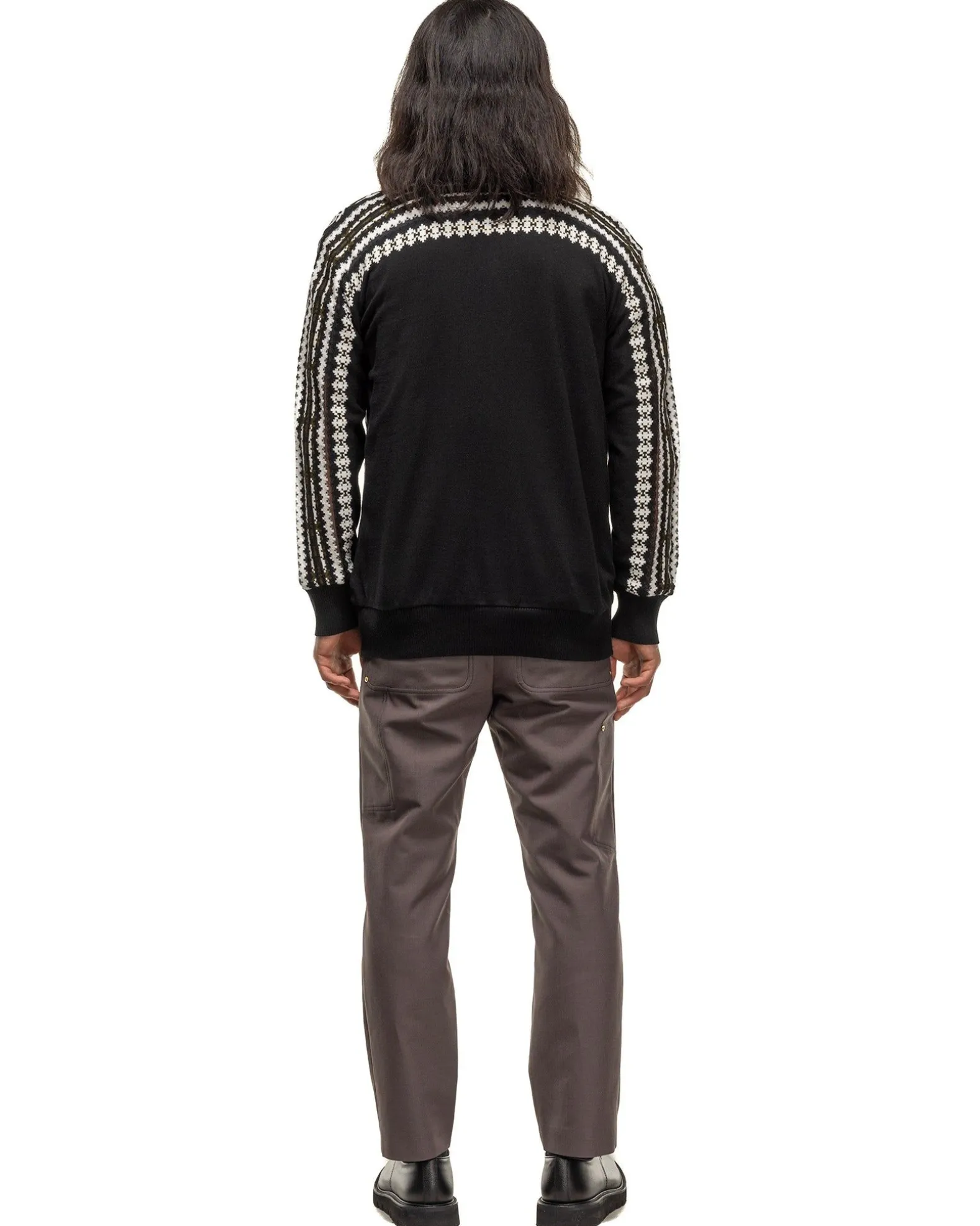 Floral Jacquard Knit Cardigan Black X White
