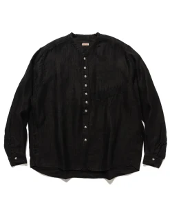 Gauze Linen Herringbone Stand Penny Shirt Black