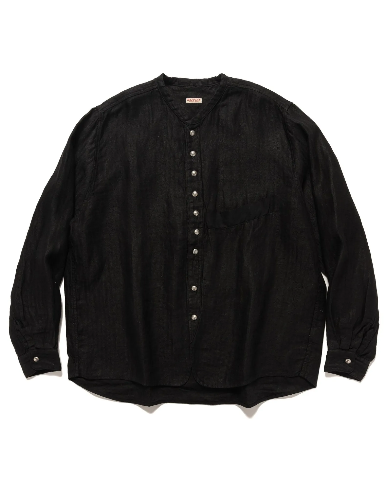 Gauze Linen Herringbone Stand Penny Shirt Black