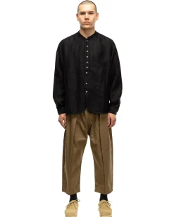 Gauze Linen Herringbone Stand Penny Shirt Black