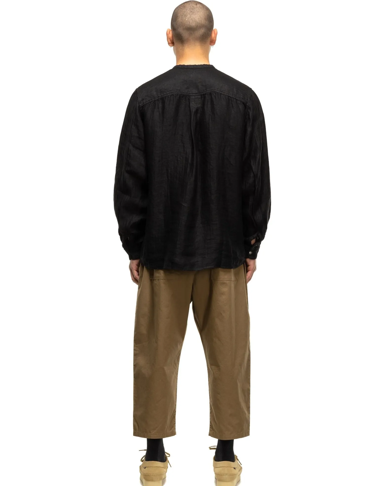 Gauze Linen Herringbone Stand Penny Shirt Black