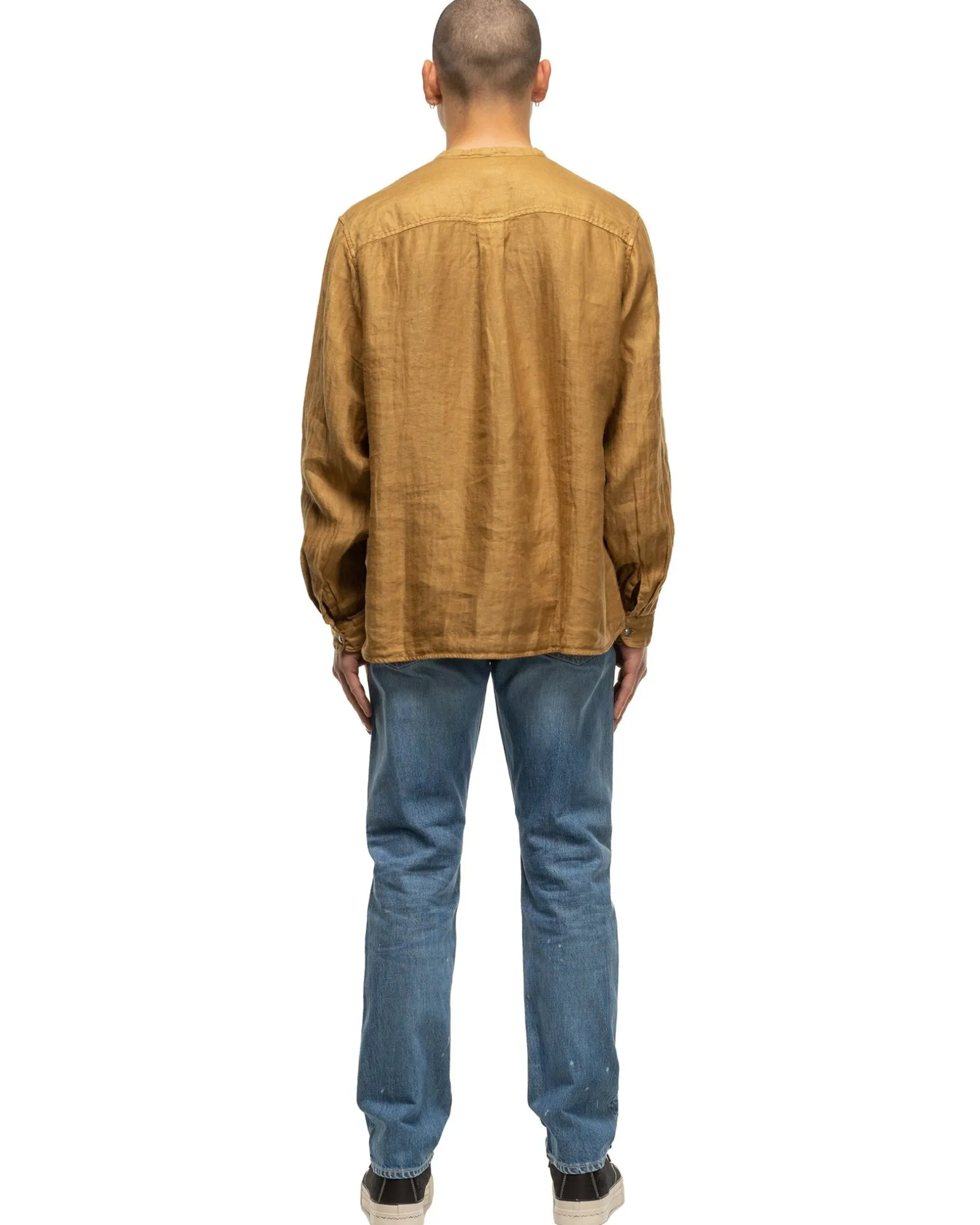 Gauze Linen Herringbone Stand Penny Shirt Gold