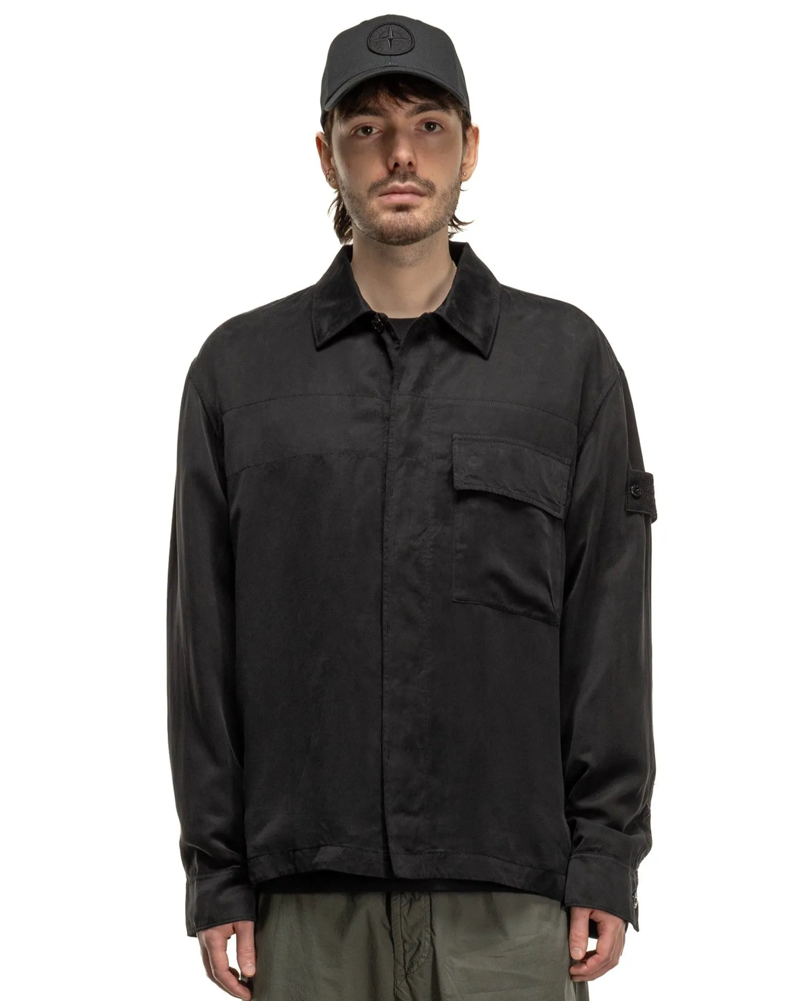 Ghost Piece Cupro Raso Comfort Fit Overshirt Black