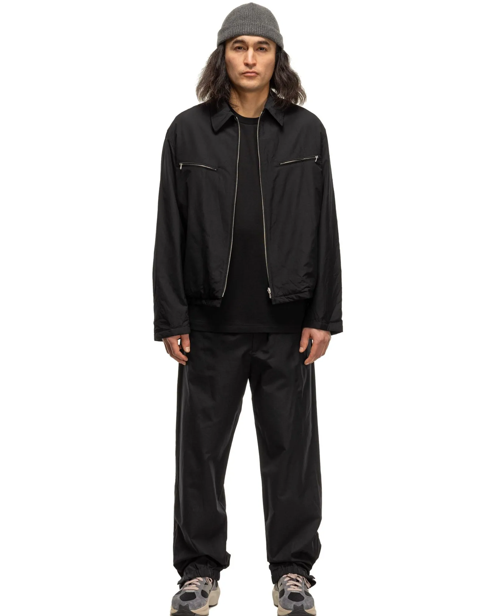 High Count Wool Poplin Pants Black