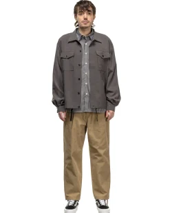 High Twisted Washer Cotton Serge Wide Tapered Pants Beige