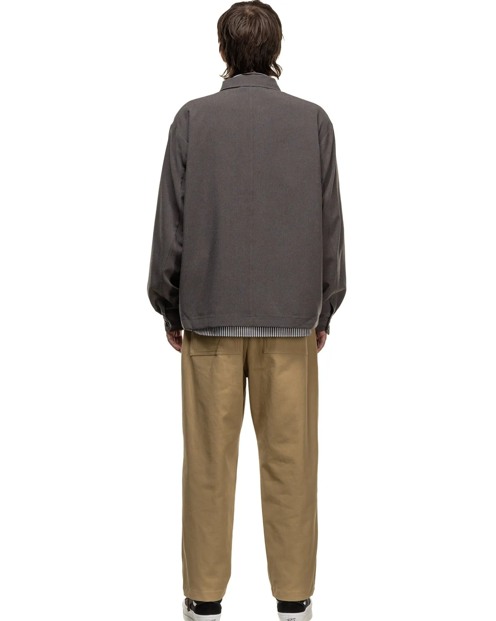 High Twisted Washer Cotton Serge Wide Tapered Pants Beige