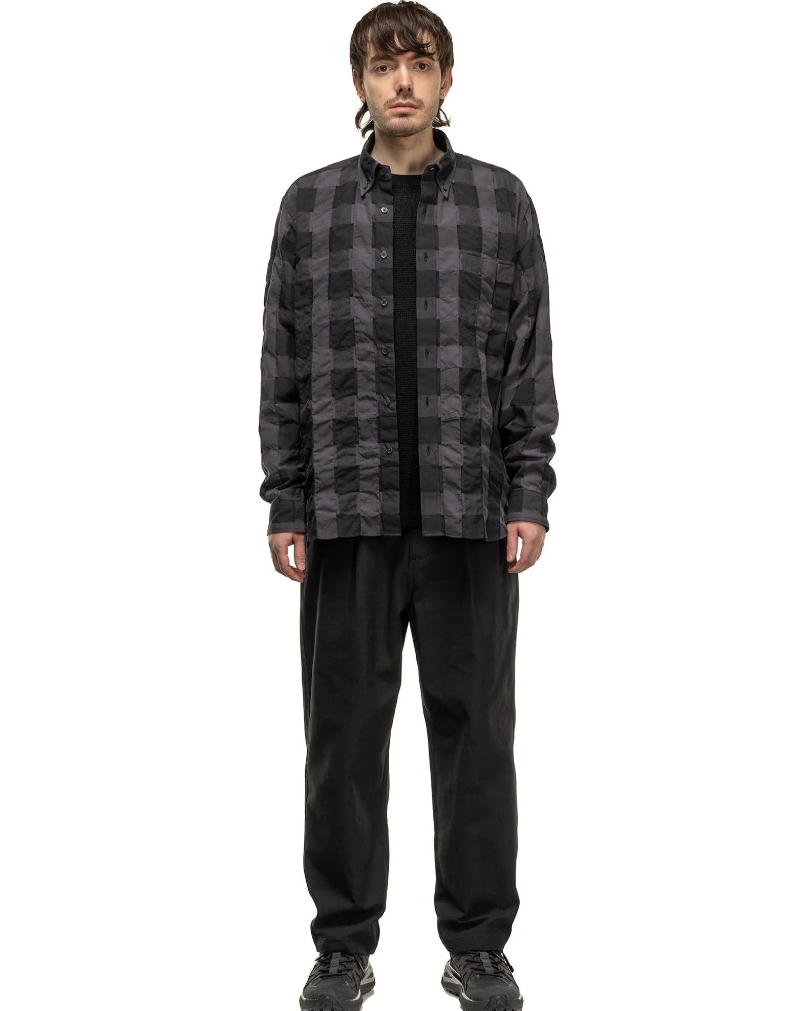 High Twisted Washer Cotton Serge Wide Tapered Pants Black
