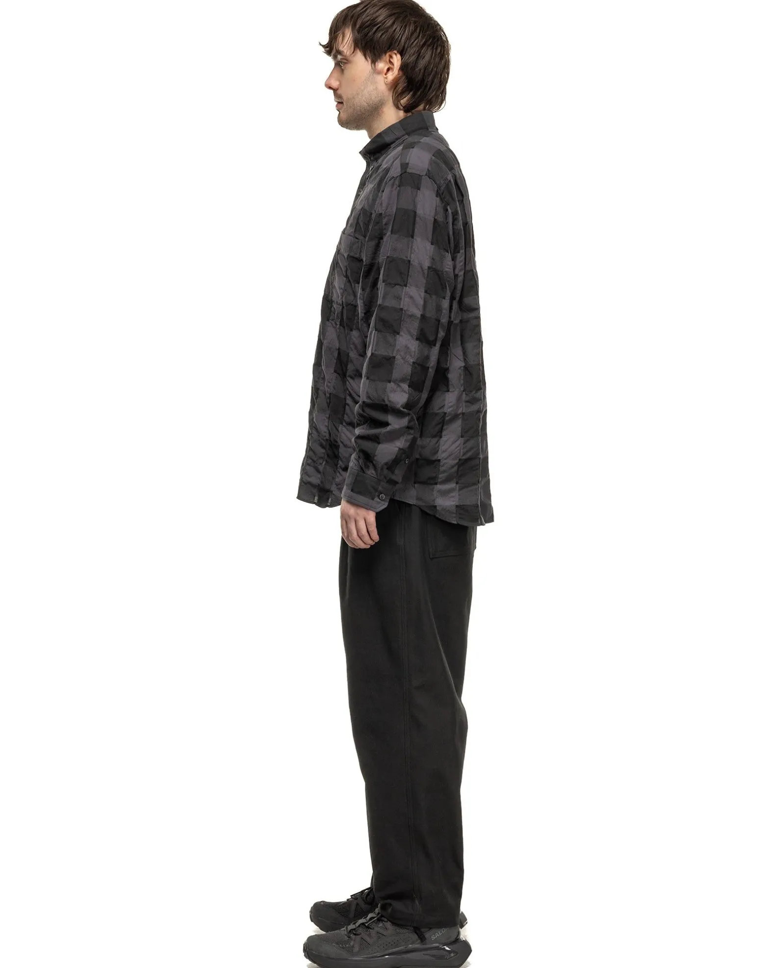 High Twisted Washer Cotton Serge Wide Tapered Pants Black
