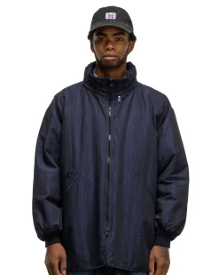 Hooded Down Sur Coat-C/Pe Moire Stripe Jq. Blue