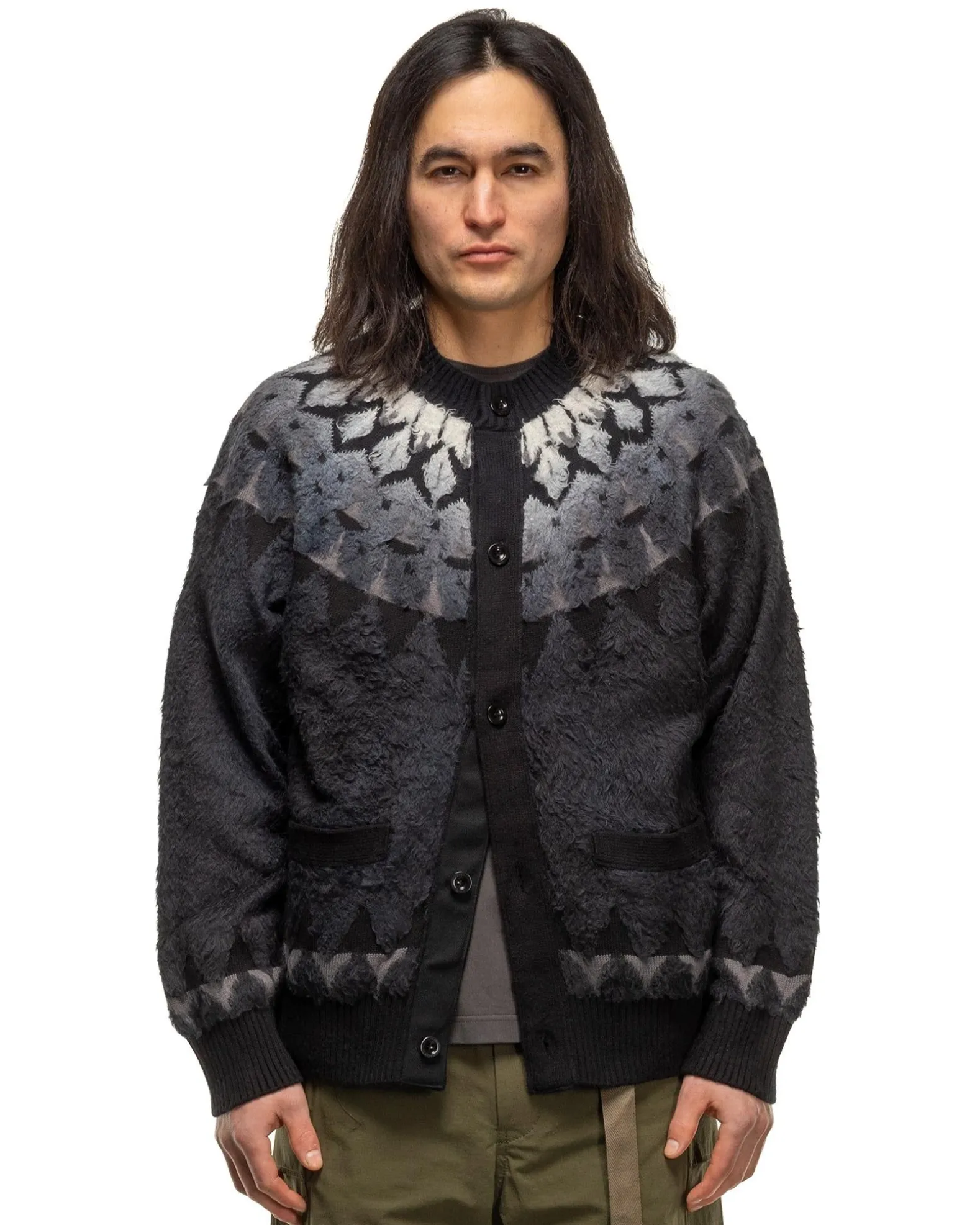 Jacquard Knit Cardigan Black