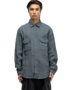 Linen Clip Shirt Blue Grey