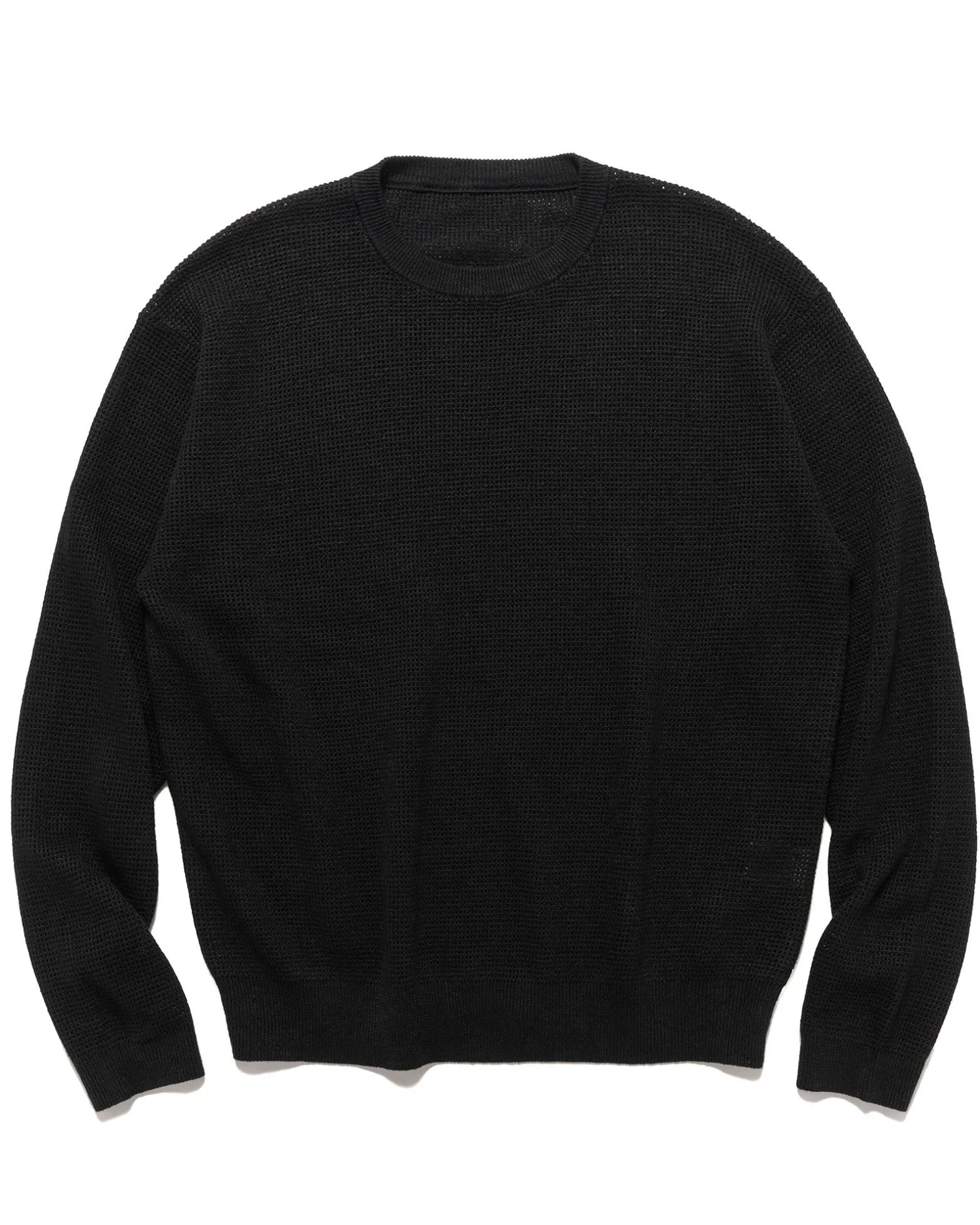 Linen Mesh Oversized Crew Neck Knit Black