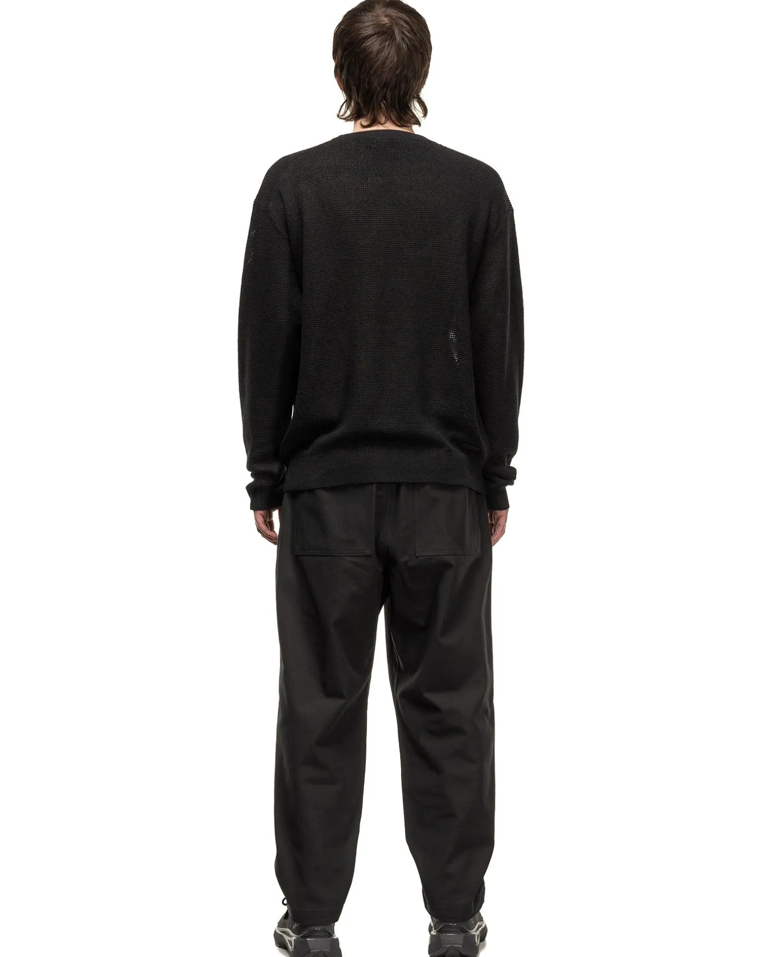 Linen Mesh Oversized Crew Neck Knit Black