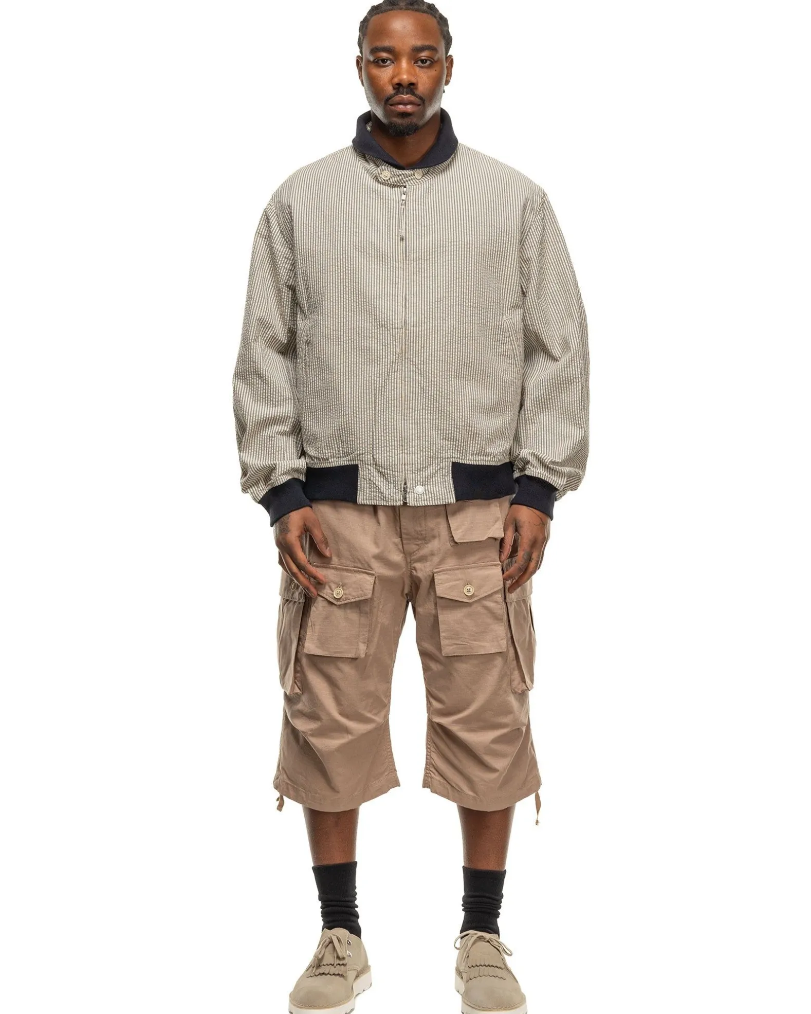Ll Jacket Cotton Seersucker Navy/ Natural