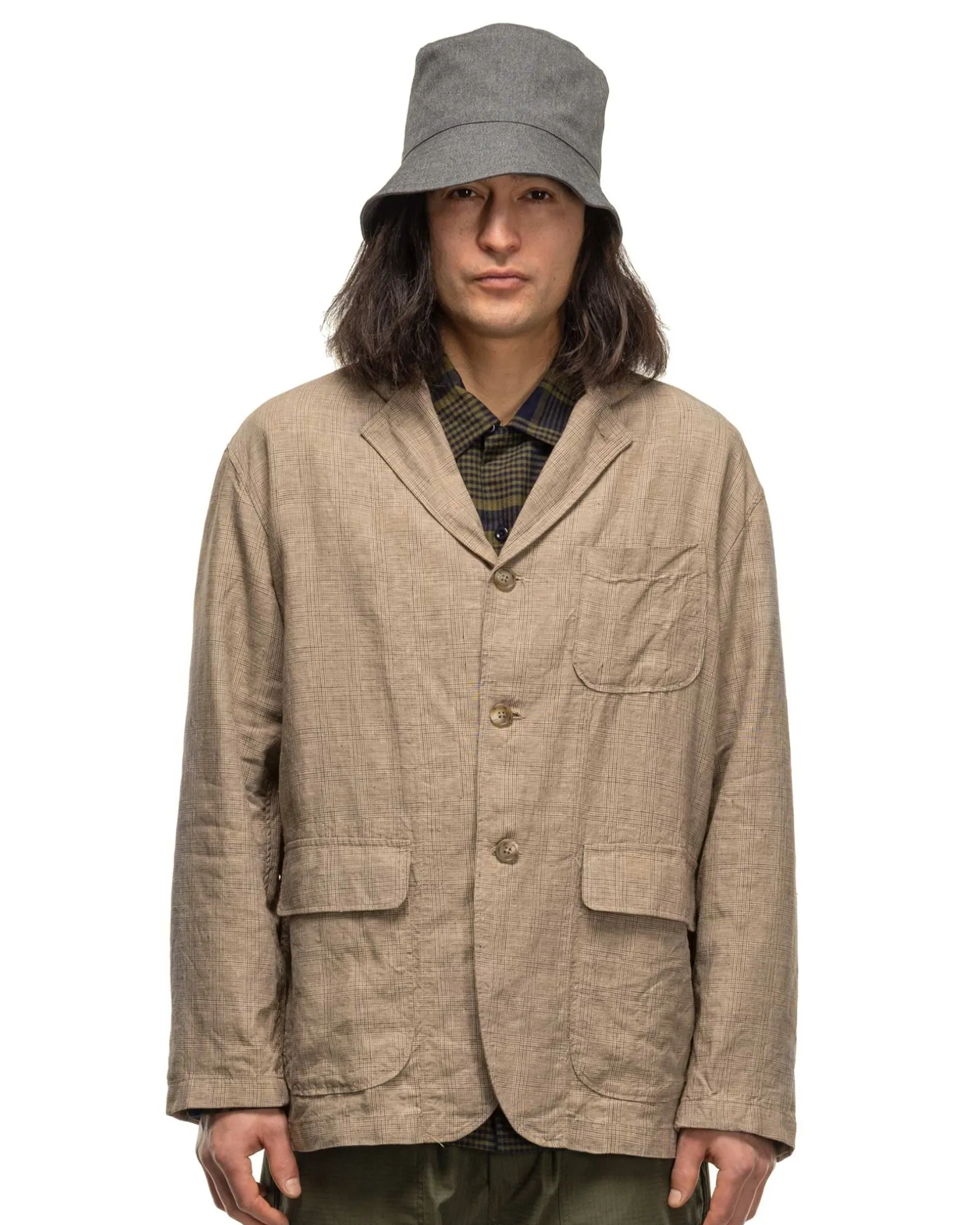 Loiter Jacket Linen Glen Plaid Beige