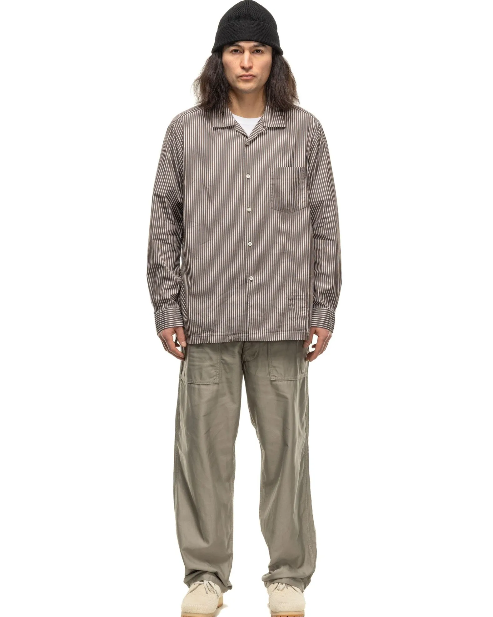 Officer L/S Shirt Cotton Broad London Stripe Khaki