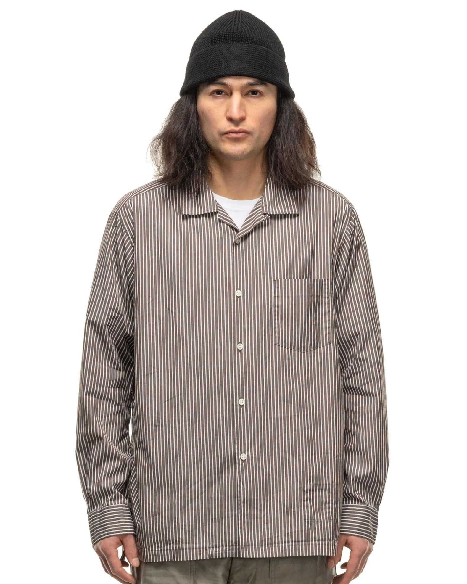 Officer L/S Shirt Cotton Broad London Stripe Khaki