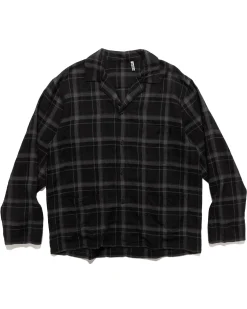 Open Collar Shirt Jacket Black Plaid
