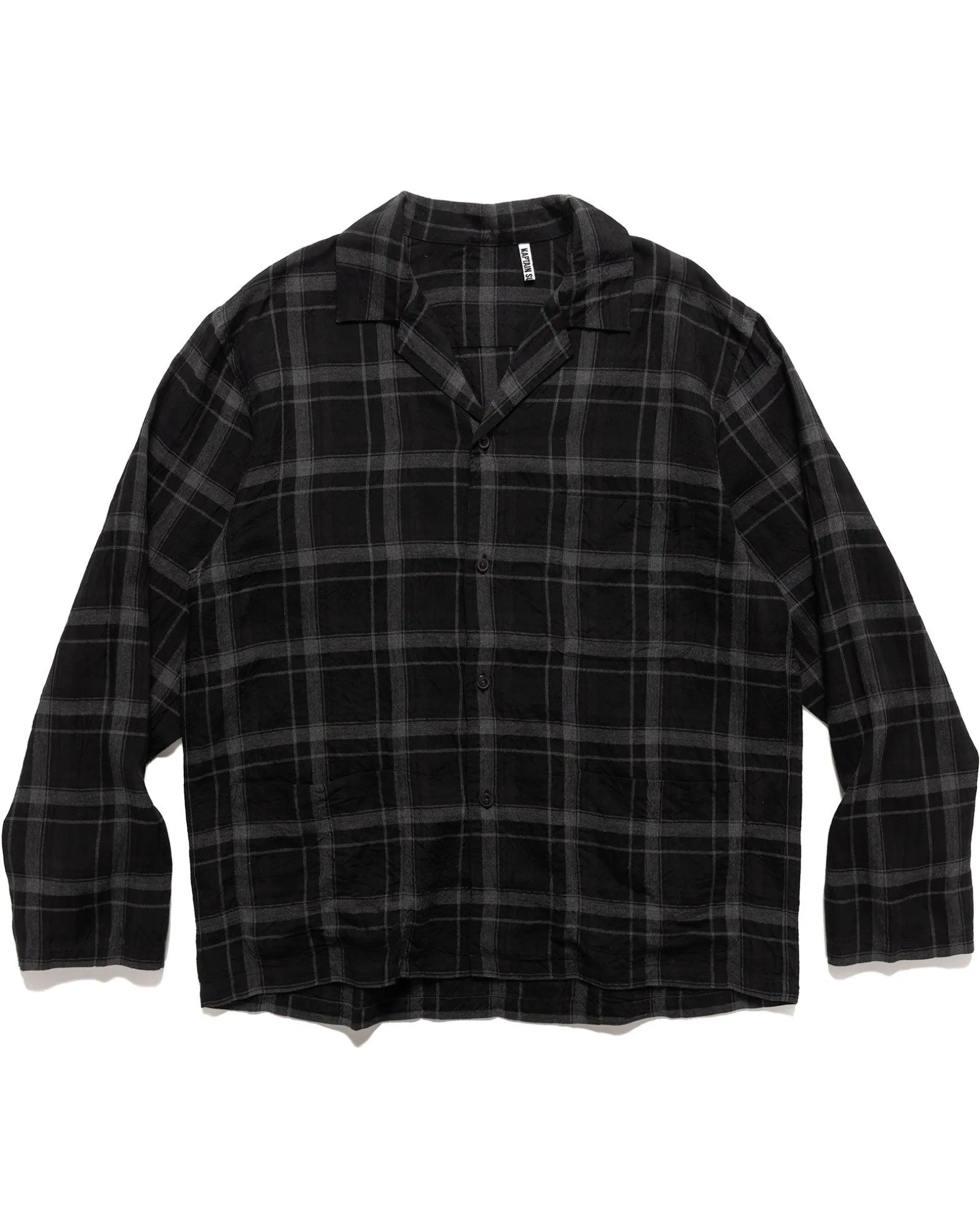 Open Collar Shirt Jacket Black Plaid