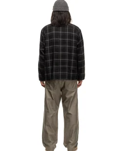 Open Collar Shirt Jacket Black Plaid