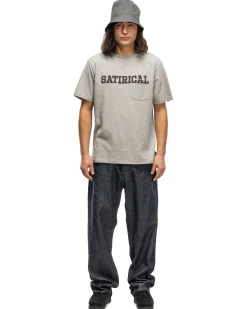 Printed Cross Crew Neck Pocket T-Shirt Satirical Grey