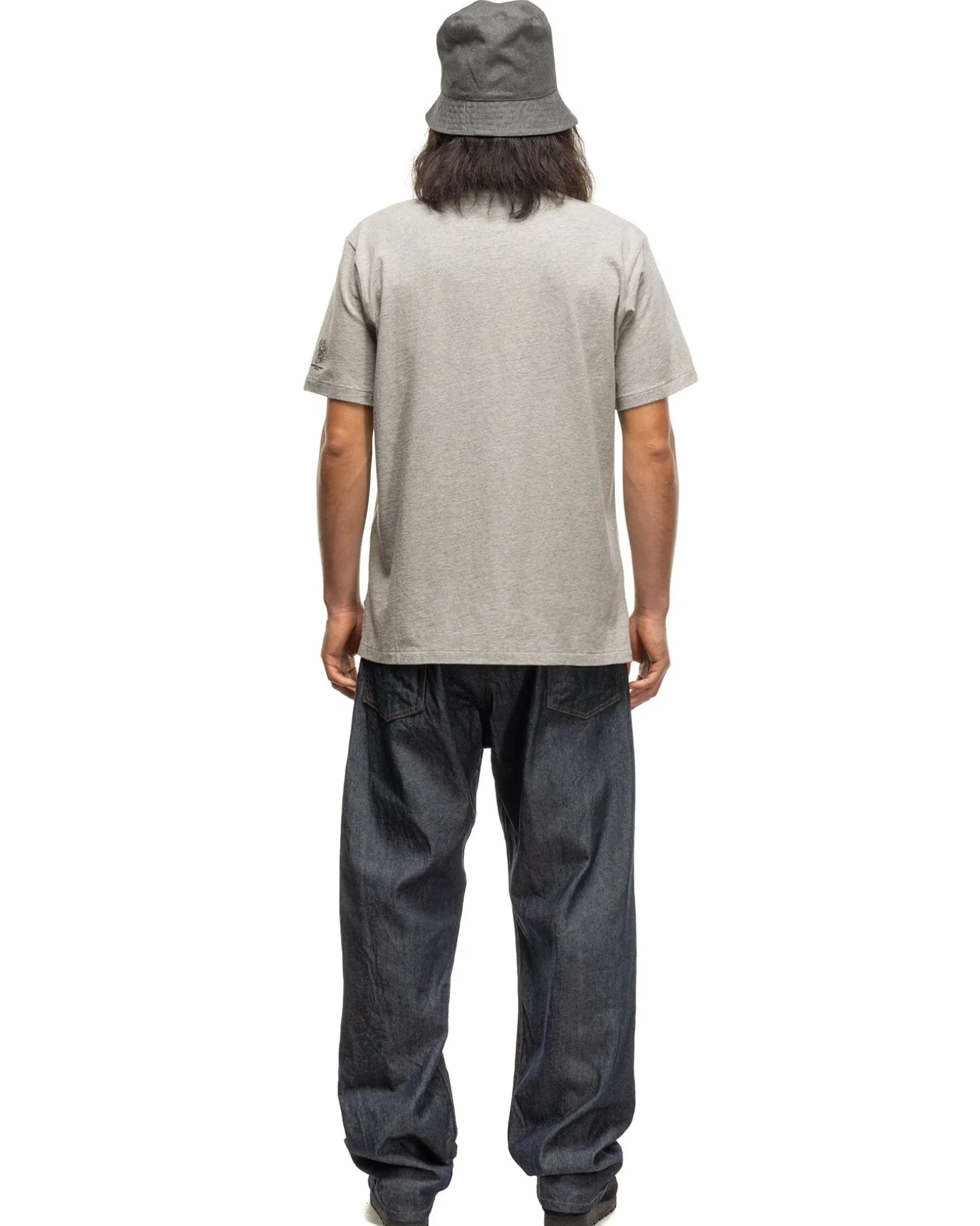 Printed Cross Crew Neck Pocket T-Shirt Satirical Grey