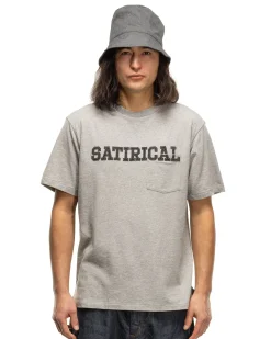 Printed Cross Crew Neck Pocket T-Shirt Satirical Grey