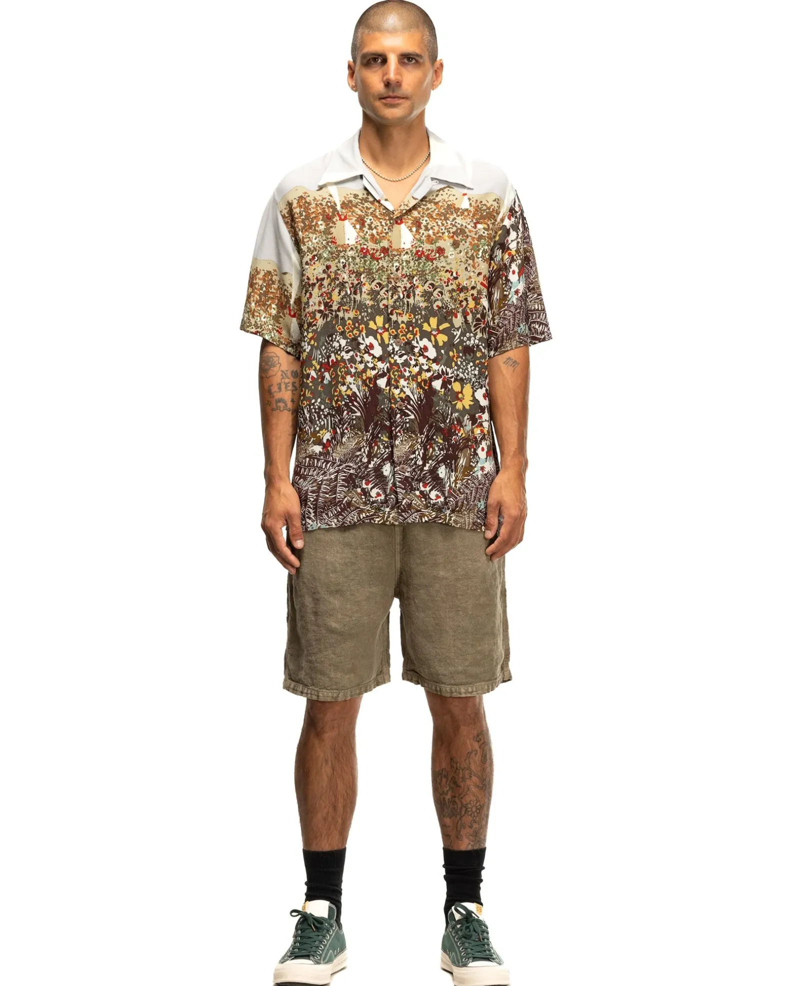 Rayon Nabajo Land Aloha Shirt Light Grey