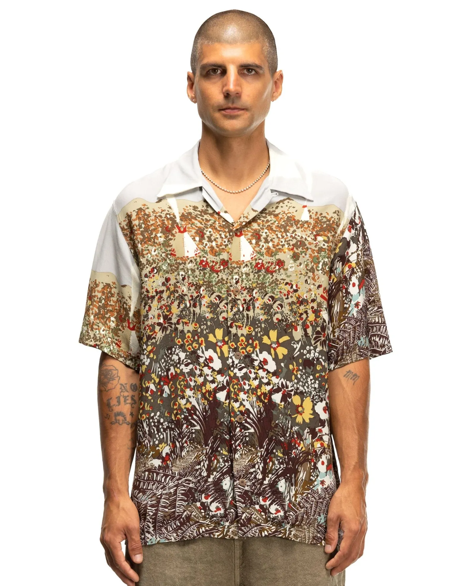 Rayon Nabajo Land Aloha Shirt Light Grey