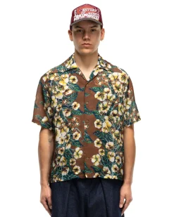 Silk Rayon Cotton-Flower Wrangle Collar Aloha Brown