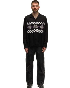 Snowflake Hand Embroidery Shirt Black