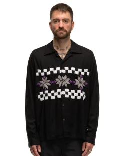 Snowflake Hand Embroidery Shirt Black