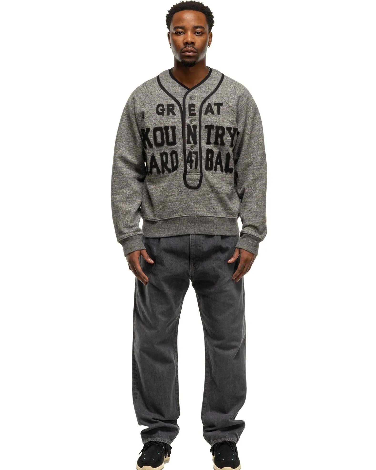 Top Jersey Baseball Henley Swt (Great Kountry) Charcoal