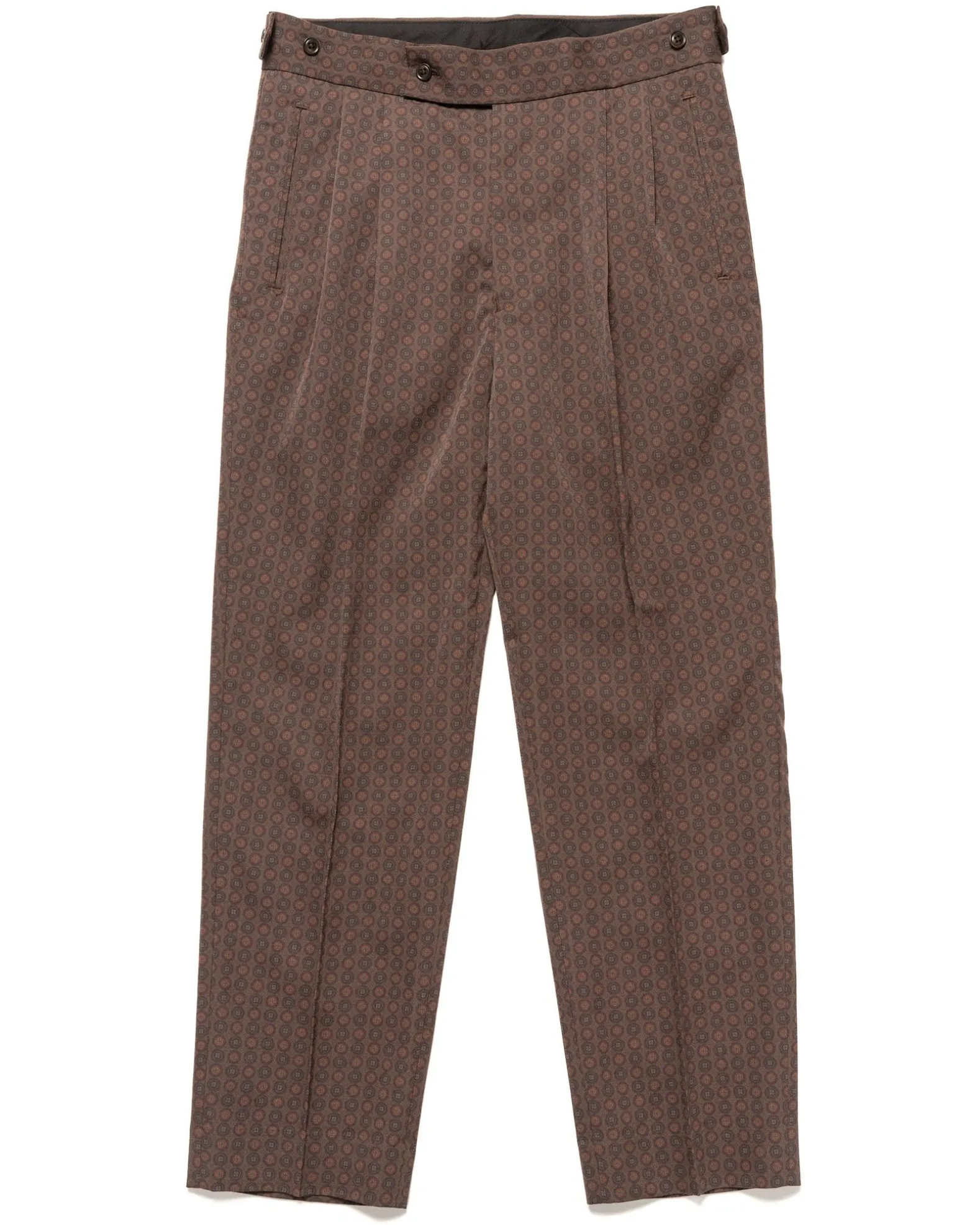 Tucked Side Tab Trouser-Wool Gabardine/Printed Brown/Fine Pattern