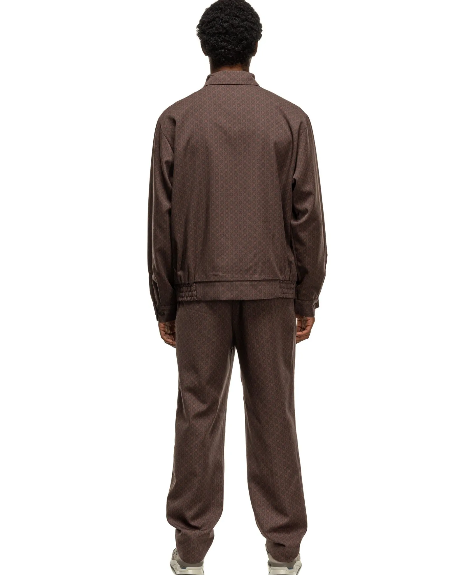 Tucked Side Tab Trouser-Wool Gabardine/Printed Brown/Fine Pattern